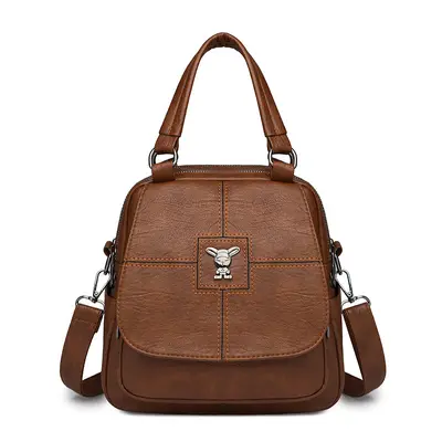 Women's Convertible Backpack and Shoulder Bag, Soft Leather, Retro Style - 9