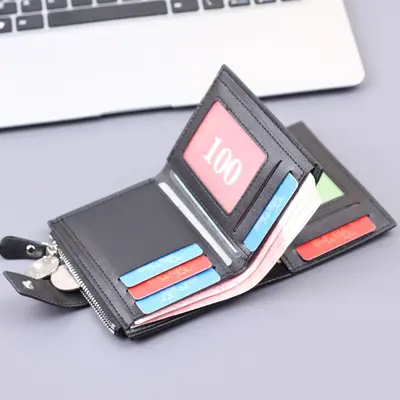 Men's Short Wallet, Vertical Design, Snap Button, Leather - 3