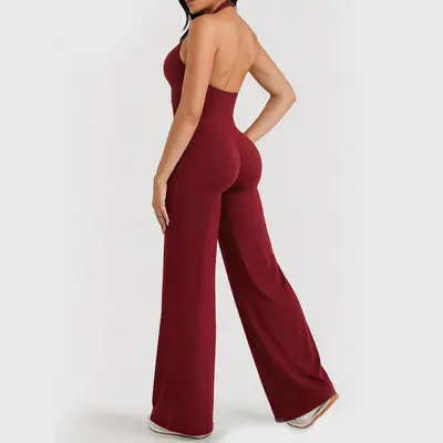 Kadın Çıplak His Dar Kesim Yoga Tulumu, Kalça Kaldırıcı Geniş Paça - 10