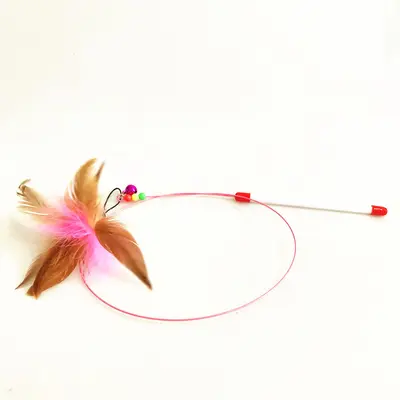 Colorful Steel Wire Cat Teaser Wand with Two-Color Feather Toy - 6