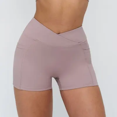 Çapraz Bel Bantlı Yüksek Belli Yoga Şortu, Açık Hava Koşu ve Bisiklet - 9