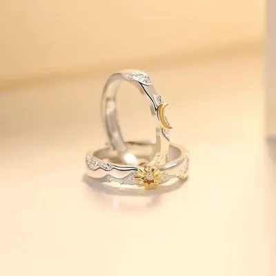 Sun and Moon couple rings, adjustable - 4