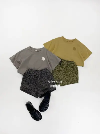 Leopar desenli çocuk şortu, ince model, erkek ve kız çocuk için