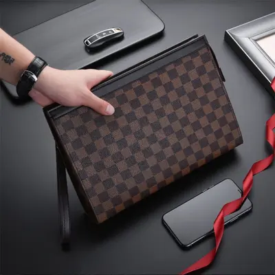 Herrenhandtasche mit Karomuster, Kulturbeutel - 1
