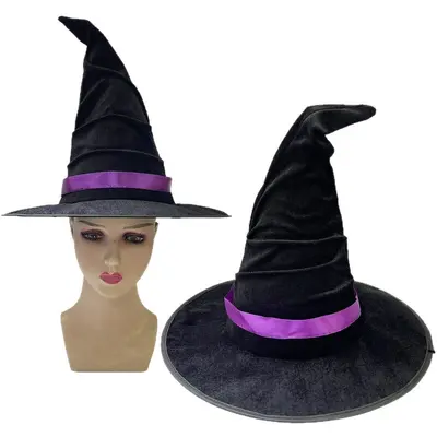 Halloween Hexenhut Schwarzer Samthut Hexen-Kopfschmuck Zauberer-Kopfschmuck Hexenmütze Zauberer-Hut Partyhut Kopfschmuck