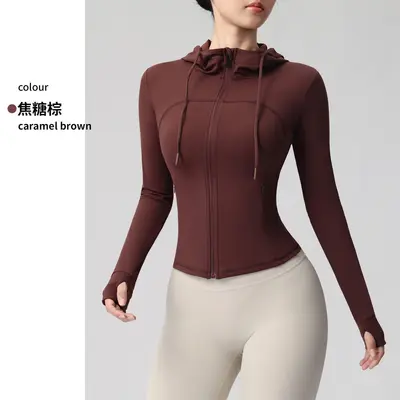 Damen-Yogajacke mit Kapuze, schmale Passform, Fitness-Oberbekleidung - 7