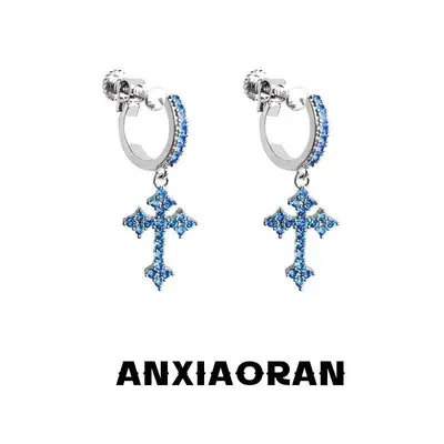 Men's Full Zirconia Ear Clip, Cross Screw Hip-Hop Style