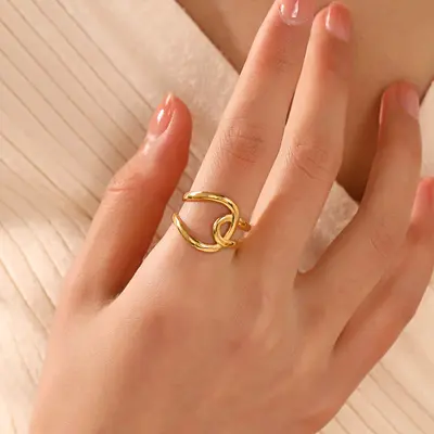 European and American popular stainless steel love open ring women's stylish hip-hop line cross heart-shaped titanium steel ring wholesale