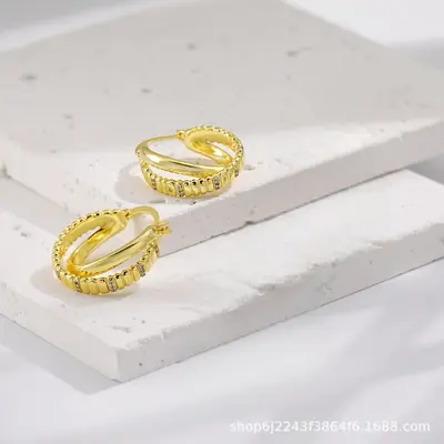 Çift katmanlı zirkon küpe, çapraz desen, günlük kullanım