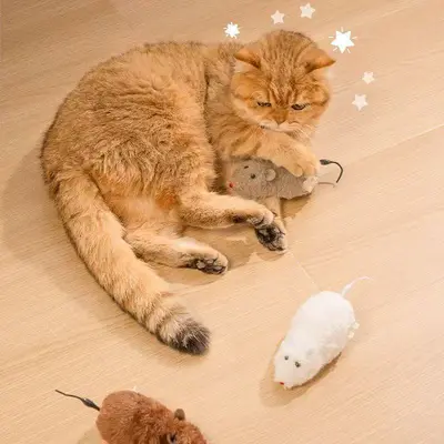 Gerçekçi fare şeklinde peluş kedi oyuncağı, mekanik fare - 3