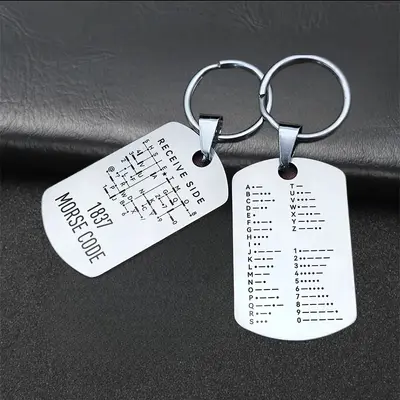 Edelstahl-Schlüsselanhänger mit Morsecode, Souvenir-Geschenk - 2