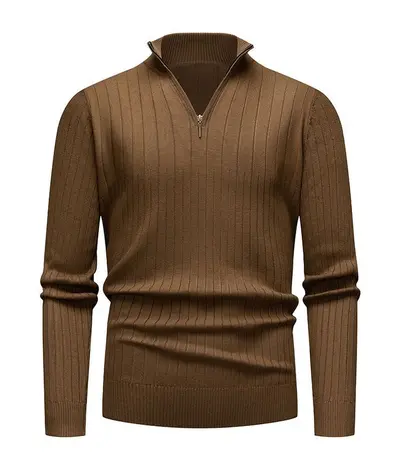 Herren-Strickpullover, Langarm, halbhoher Stehkragen, Reißverschluss, vertikale Streifen - 11