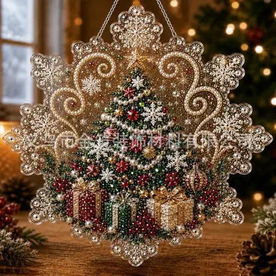 Noel elmas boncuk tablo, el yapımı DIY asma süs, Noel Baba ve Noel ağacı - 7