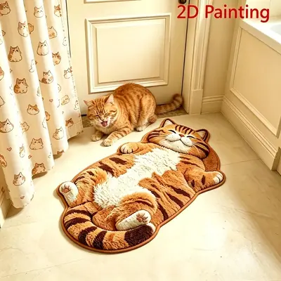 Realistic Cat Imitation Cashmere Bath Mat, Thick Absorbent Bedroom Rug - 7