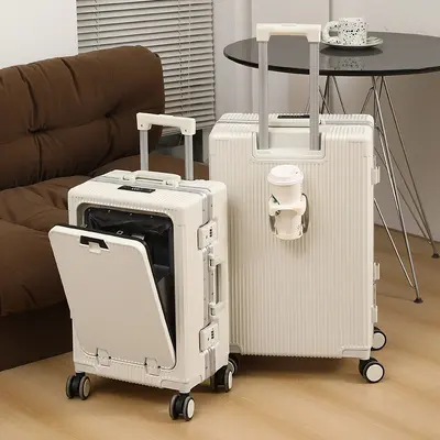Frontöffnender Trolley mit Aluminiumrahmen, USB-Ladeanschluss und Laptopfach