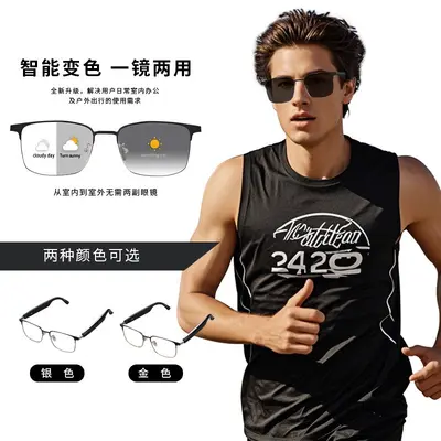 KI-Übersetzung Grenzüberschreitende intelligente Brille Bluetooth-Brille GS06 Blaufilter Photochrome Brille mit Musikwiedergabe und Telefonannahme austauschbare Gläser