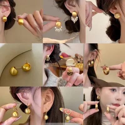 拉丝款集合几何大耳圈轻奢高级夸张耳饰金属哑光小众轻奢气质耳饰 - 2