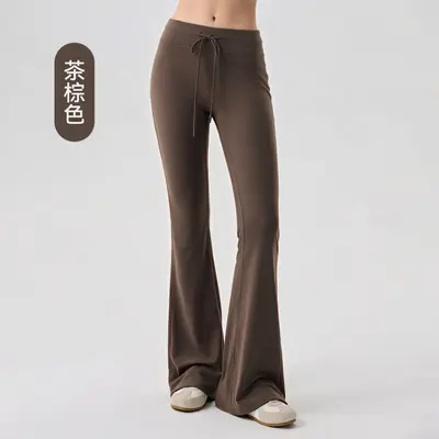 Women's Fleece-Lined Yoga Flare Pants, Thick, Drawstring Waist, Slimming - 8