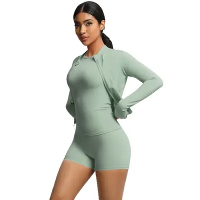 Yoga Three-Piece Set, Nude-Feel Brushed Fabric, Solid Color