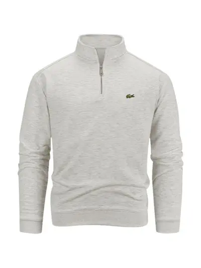 Half-Zip Terry Loop Sweatshirt with Embroidery, Autumn Winter