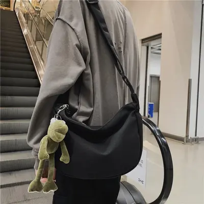 Erkekler, öğrenciler, modaya uygun kadınlar için kanvas çapraz çanta, moda markası, hip-hop, Japon tarzı, gündelik, çok yönlü küçük omuz çantası.