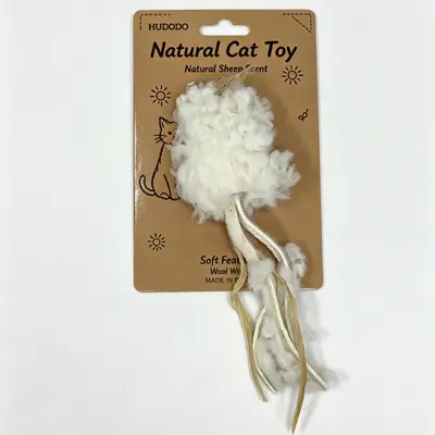 Natural Wool Cat Teaser Wand with Feathers, Teeth Cleaning Toy - 10