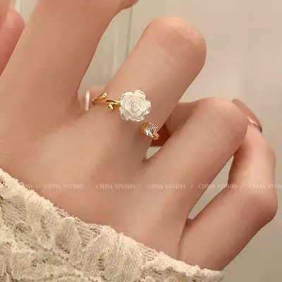 Kamelya-Offener Ring, Zirkon, verstellbar, Damen-Zeigefingerring