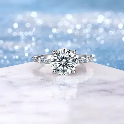 S925 Sterling Silver 3 Carat Moissanite Engagement Ring, Four-Claw Classic