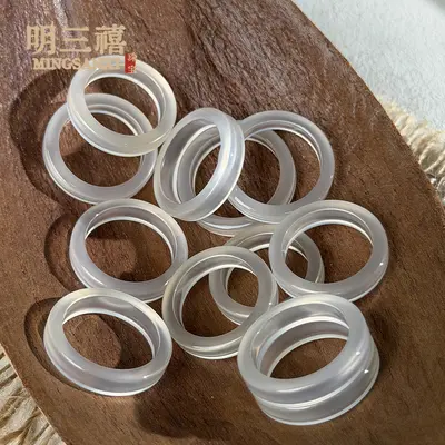 天然高冰马料白玉髓戒圈香槟金玛瑙戒指冰透粉玉石指环天空蓝戒指 - 11