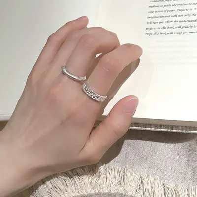 S925 sterling silver brushed flower open ring for women - 3