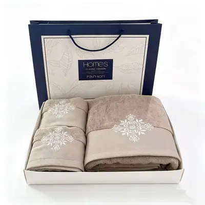 Pure cotton embroidered towel set, 3-piece, hotel quality