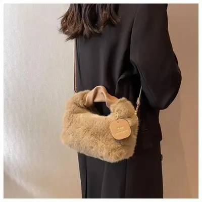 Peluş El Çantası Kadın Sonbahar Kış Omuz ve Çapraz Askılı Çanta - 5