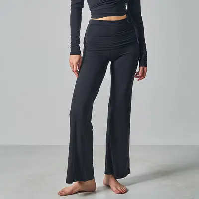High-Waist Cotton Jersey Yoga Leggings and Pants, Slim-Fit Stretch Flared Trousers