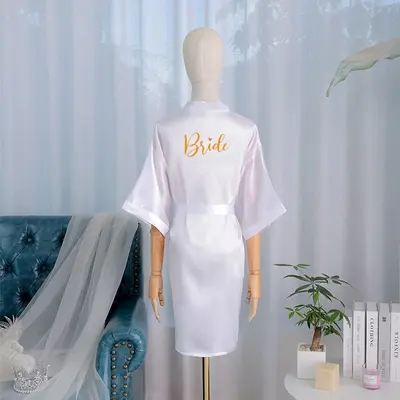 gelin gelin robe bathrobe ladies nightgown wedding makeup bridesmaid group wedding kimono imitation silk cardigan robe - 8