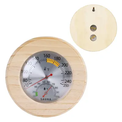 Round Sauna Thermo-Hygrometer, Solid Wood Frame - 8