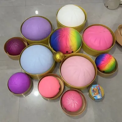 Macaron Color Oversized Simulated Steamed Bun Squishy Flour Bun with Steamer Basket Stress Relief Toy Decompression Big Bun