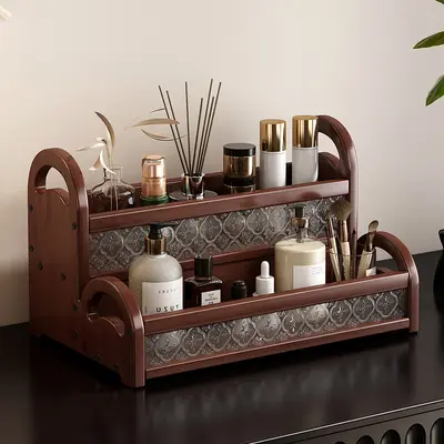 Desktop Cosmetics Storage Box Vanity Table Multi-layer Vintage Organizer Skincare Lipstick Perfume Organizing Display Stand