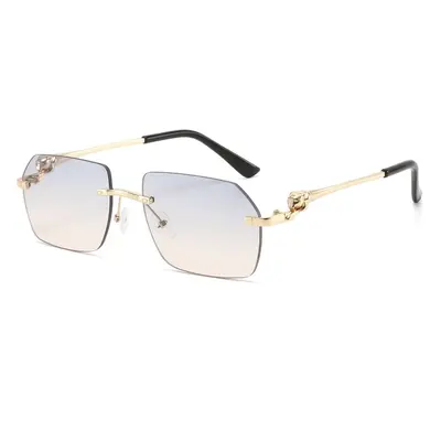Frameless Leopard Print Driving Sunglasses for Men, UV Protection Metal - 4