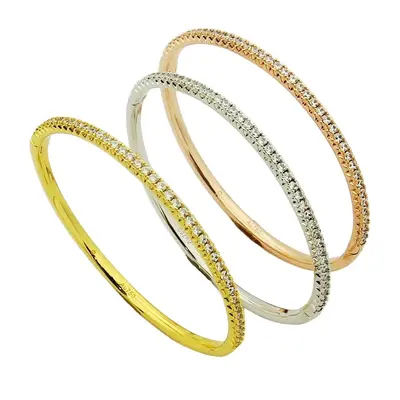 Gold-plated semi-circle bracelet with single row crystals - 5