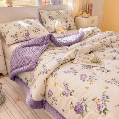 Pure Cotton Bean Velvet Quilt, Spring Autumn Single and Double Bed