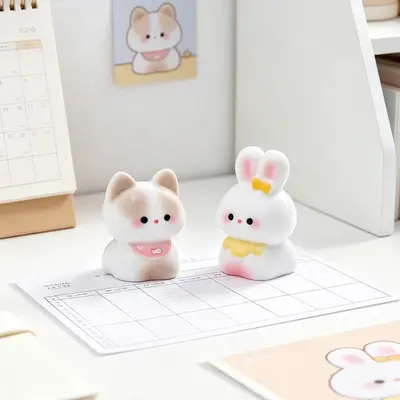 Cute Pink Tie Cat and Puppy Figurine for DIY Decor