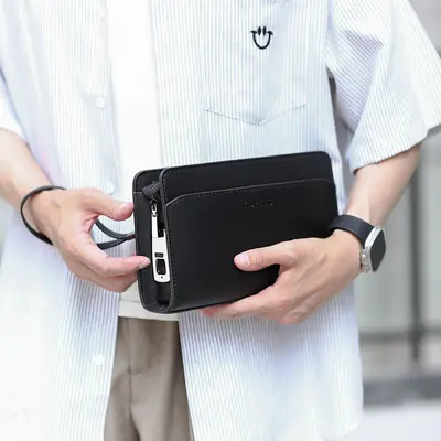 Men's Clutch Bag with Fingerprint Lock, Large Capacity - 7