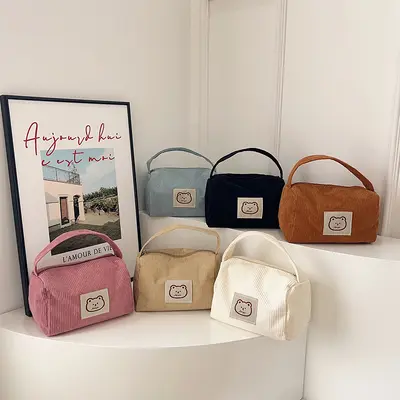 Einfarbige Kosmetiktasche als Handtasche, minimalistischer koreanischer Stil - 4