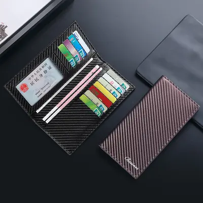 Erkek Karbon Fiber Uzun Cüzdan, Büyük Hacimli İki Katlı - 6