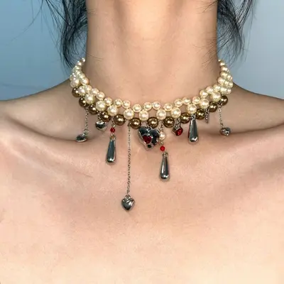 Vintage Schlüsselbein-Kette Luxus Perlen-Halskette Damen - 10