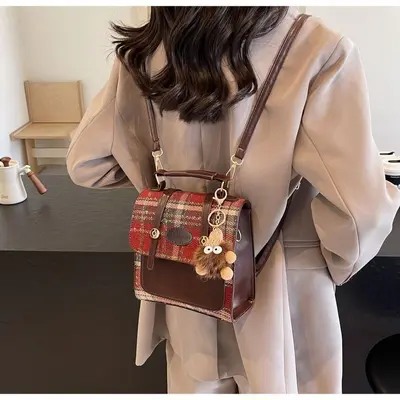 Preppy-Stil Rucksack für Frauen, Nischen-Rucksack, 2025 neue einfache Karo-Schultasche, englischer Stil Damen-Handtasche für den Arbeitsweg - 5