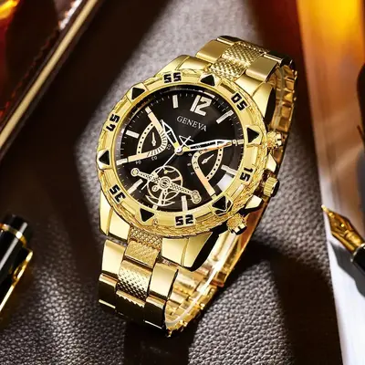 Men's wristwatch, steel strap, quartz, large dial - 8