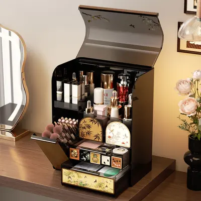 Schminktisch-Kosmetikbox im chinesischen Stil mit staubdichtem Deckel