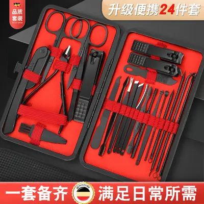 Grenzüberschreitende Nagelschere, Maniküre-Set, schwarz und rot, 24-teiliges Set, schräge Nagelschere, einteiliges Maniküre-Set, Nagelhautschere