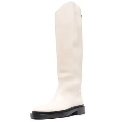 Women's Full Cowhide Knee-High Boots, Mid Heel, Round Toe, Plus Size - 13